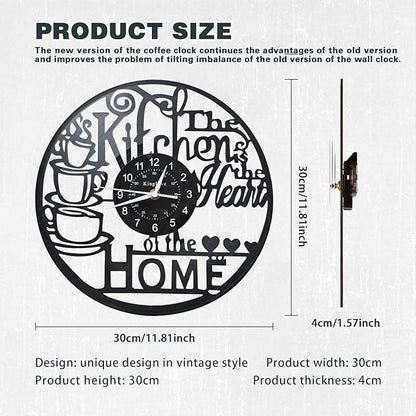 KingLive 12 Inch Kitchen Clocks Vinyl Record Clock, Creative Kitchen Home Decor, Coffee Wall Decor Theme for Restaurant Café, Gift for Women Wives(Black Coffee Cup)