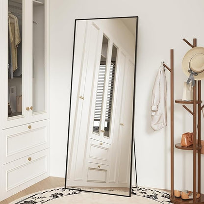Sweetcrispy 56"x21" Full Length Mirror, Full Body Mirror with Aluminum Alloy Thin Frame, Leaning or Standing, Suitable for Bedroom, Livingroom, Cloakroom, Black