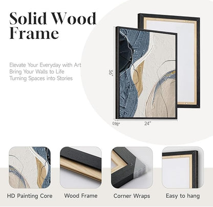Large Framed Abstract Wall Art for Living Room, Set of 3 Modern Canvas Artwork for Wall, Blue Gray Minimalist Prints Paintings for Bedroom Hallway Office Wall Decor, 24x36 Inch