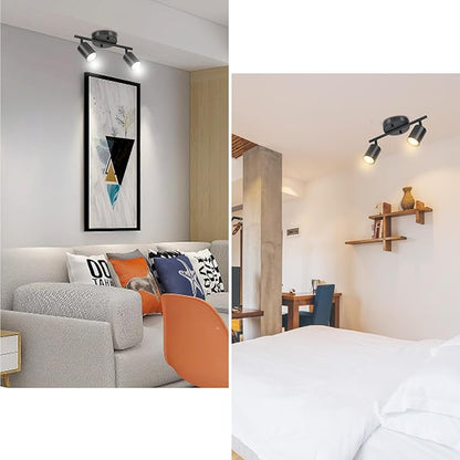 BoostArea LED 2 Light Track Lighting Kit, Black 2 Way Ceiling Spot Lighting, Flexibly Rotatable Light Head for Kitchen, Living Room, Bedroom, GU10 Bulb Not Included
