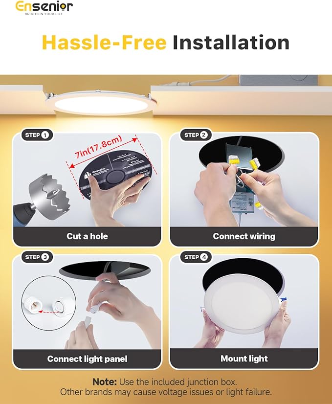 Ensenior 12 Pack 7 Inch LED Recessed Ceiling Light, Dimmable, 2700K-5000K 5CCT, 1600LM 15W 120V, High Brightness Canless Wafer Downligh