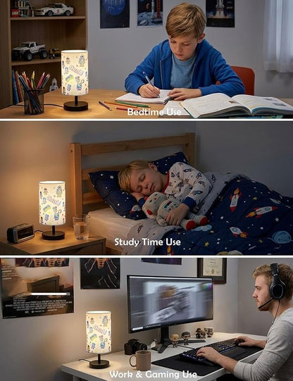 Kids Lamps for Bedrooms Boys, Robot Bedside Lamp 3-Color Small Linen Desk Lamp, 10 x 5.12 Inch with Integrated LED, for Boys & Girls Bedroom, Living Lighting Table Lamps Home Decoration