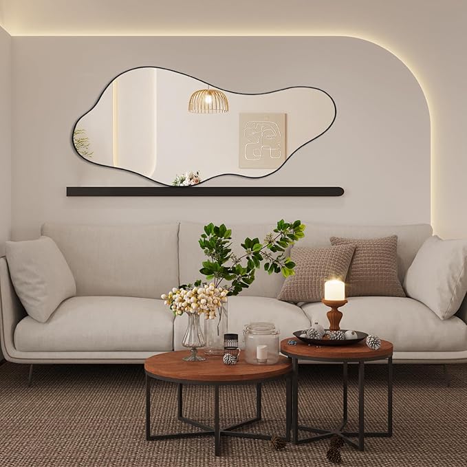 Irregular Frameless Mirror, 47.2"x21.6" Asymmetrical Aesthetic Wall Mirrors, Modern Organic Shape Mirrors for Living Room Bedroom Entryway Hallway, Horizontal or Vertical Hanging