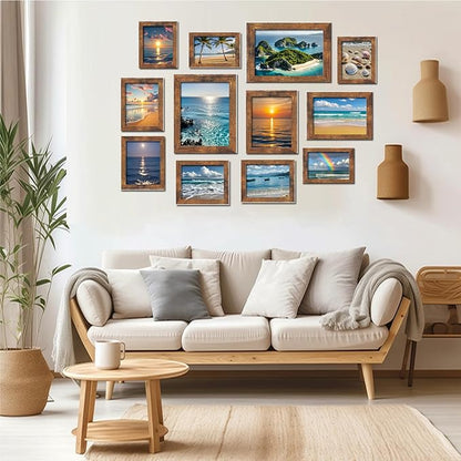 xnlkros 12 pack assorted gallery wall picture frame,rustic farmhouse wood picture frames multiple sizes including 4x6, 5x7, 8x10, 11x14, Ideal for living room hanging or tabletop display,Brown