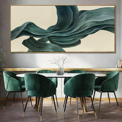 Large Abstract Canvas Wall Art 32x70 Inch, Dark Green Framed Canvas Wall Art, Modern Horizontal Printed Wall Art with Wooden Frame for Living Room Home Decor