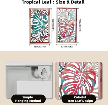 2 Pack Metal Leaf Boho Wall Decor, 3D Metal Leaf Tropical Wall Decor, Tropical Palm Leaves Boho Wall Art, Modern Wall Art, Bohemian Room Decoration for Living Room, Bedroom and Bathroom, Housewarming Gift