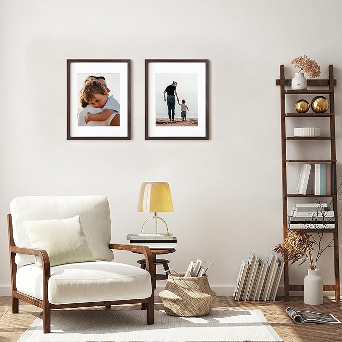 11x14 Picture Frame Set of 6, Display Pictures 8x10 with Mat or 11x14 Without Mat for Wall Tabletop Vertical Horizontal Display, Wall Gallery Photo Frames, Brown