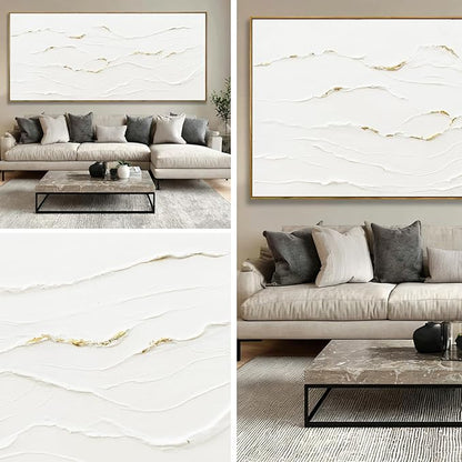 WINKAILIN White and Gold Canvas Wall Art Textured With Framed Posters Pictures Abstract Minimalist Wall Art Extra Large Contemporary Artwork for Office Living Room Entryway Home Decor 32x70 Inch