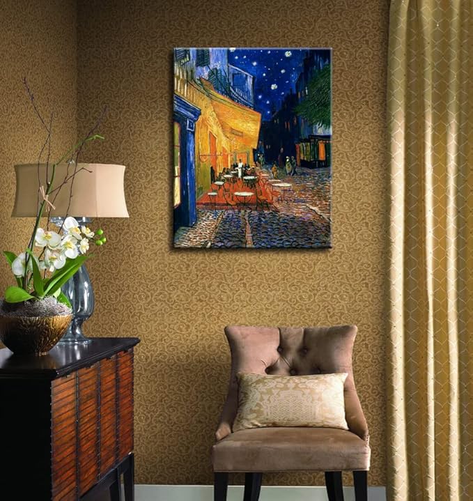 dgbtcart Cafe Terrace At Night by Vincent Van Gogh Artwork Poster, Classic Wall Art Canvas Print for Bedroom Bathroom Decor - 16"x24"