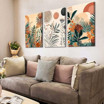 LYPHNX Framed Boho Burnt Orange Botanical Floral Canvas Wall Art Abstract Terracotta Jungle Poster Pictures Set of 3 Flower Prints Painting Home Decor for Bathroom Bedroom Living Room 12"x16"