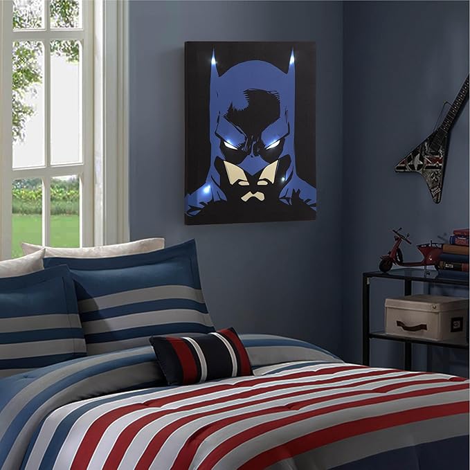 Batman LED Wall Art,11.5"x15.75" Children's Hanging Décor, Light-Up Artwork for Kids' Rooms