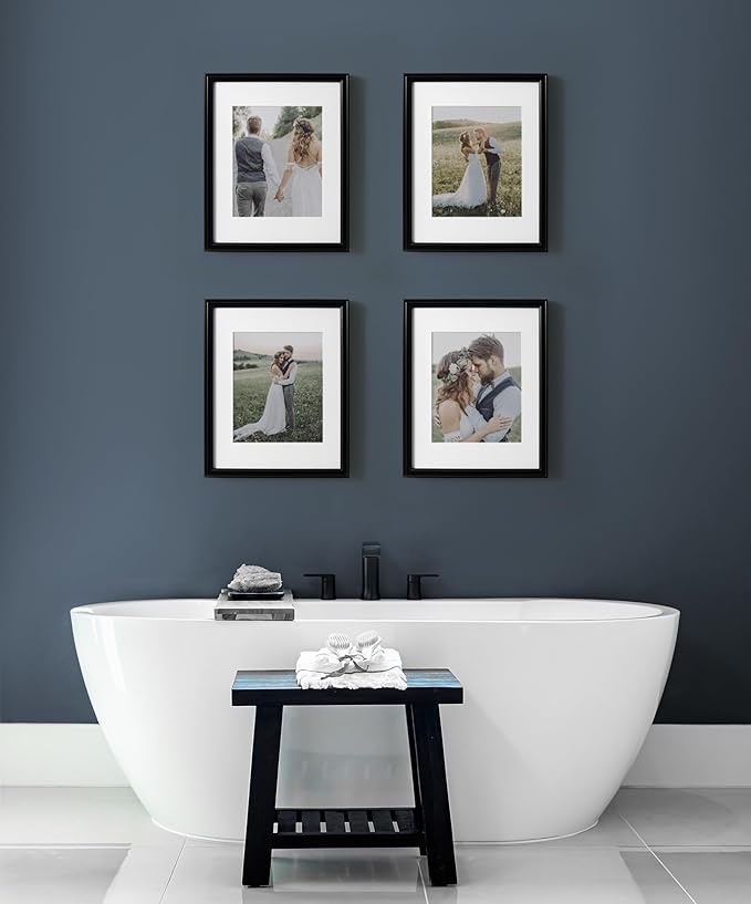 Kate and Laurel Adlynn Rectangle Picture Frame Set of 4; 11 x 14 matted to 8 x 10; Black; Modern Glam Four-Piece Frame Set for Gallery Wall Frame Set in Living Room Wall Decor