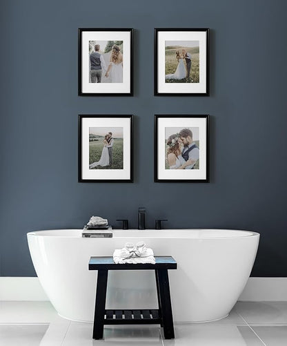 Kate and Laurel Adlynn Rectangle Picture Frame Set of 4; 11 x 14 matted to 8 x 10; Black; Modern Glam Four-Piece Frame Set for Gallery Wall Frame Set in Living Room Wall Decor