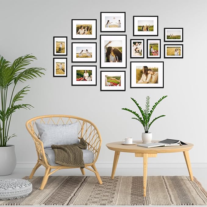 Giftgarden 14 Pack Black Picture Frames Set, 2pcs 11x14 Matted for 8x10, 6pcs 8x10 Matted for 5x7, 6pcs 5x7 Matted for 4x6, Gallery Frame Collage for Wall or Tabletop Display