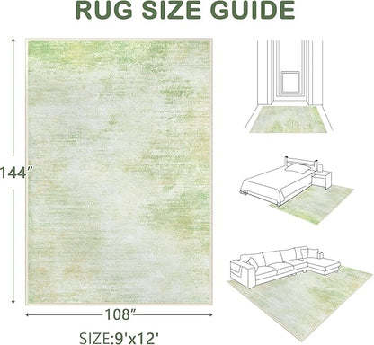 Area Rugs 9x12 Living Room: Washable Rug Modern Abstract Large Rugs Soft Non Slip Neutral Rug Stain Resistant Indoor Carpet for Bedroom Kitchen Dining Room Home Office Rugs(Green,9'x12')