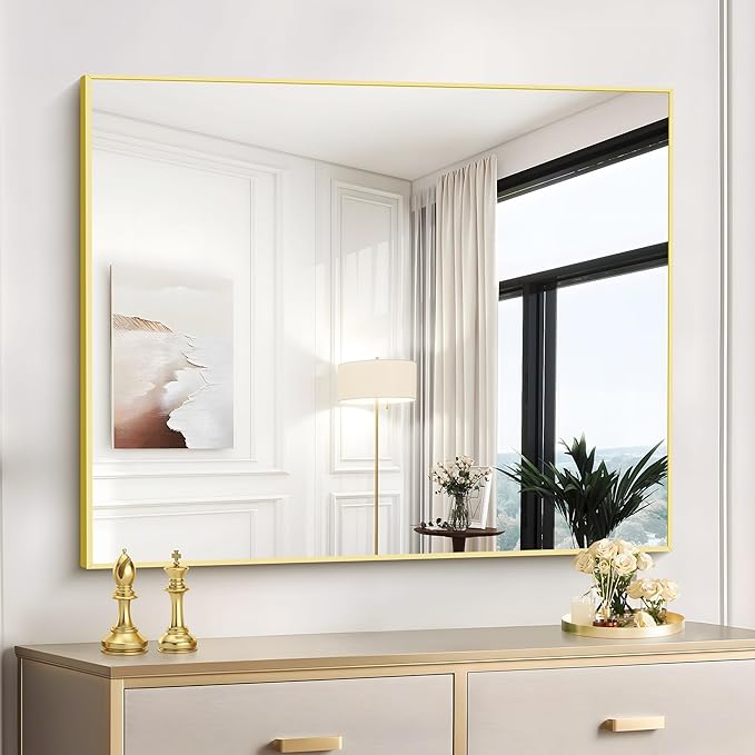 COFENY Gold Bathroom Mirror for Wall, 30x36 Inch Rectangle with Metal Frame, Modern Vanity for Bathroom Living Room, Entryway Hangs Horizontal or Vertical