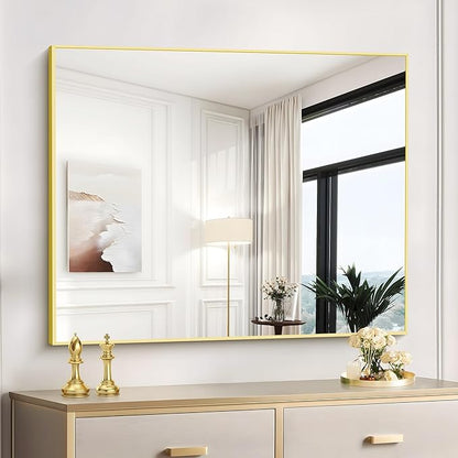 COFENY Gold Bathroom Mirror for Wall, 30x36 Inch Rectangle with Metal Frame, Modern Vanity for Bathroom Living Room, Entryway Hangs Horizontal or Vertical