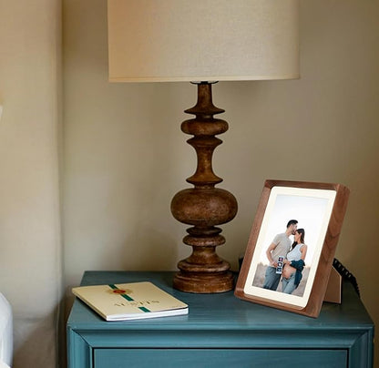 Square 6x6 Picture Frame with Mat for 4x4, Natural Walnut Wood Handcrafted Rounded Corner with Real Glass, Vertical or Horizontal Display Photo Gallery Wall & Tabletop Frame