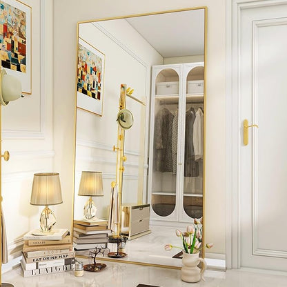 VooBang Large Full Length Mirror 78" x 35" - Shatterproof Huge Floor Full Body Mirror with Metal Frame, Freestanding, Wall Mounted, or Wall Leaning for Bedroom, Living Room, Dressing Room, Gold