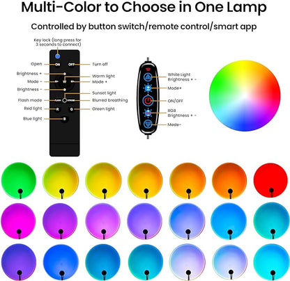 Tsrarey Sunset Lamp Projector with Remote Control, Multiple Colors LED APP Control Sunset Light Three Control Methods Night Light for Room Decor/Christmas Gift/Photography/Party/Bedroom Decor
