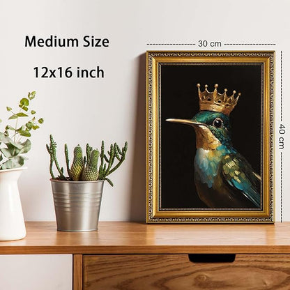 YD&YZY Gold Framed Vintage Wall Art Canvas Hummingbird Birds King Wall Decor Retro Golden Wall Prints Cute Animal Painting Picture Print Artwork for Bedroom Living Room Bathroom 12x16 inch Framed