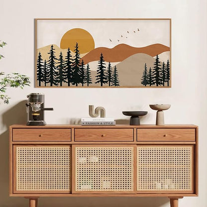 Large Boho Mountain Framed Canvas Wall Art Set,Nature Forest Pine Tree Wall Decor,Modern Mid Century Sunset Landscape Artwork for Living Room,Bedroom-20 x40