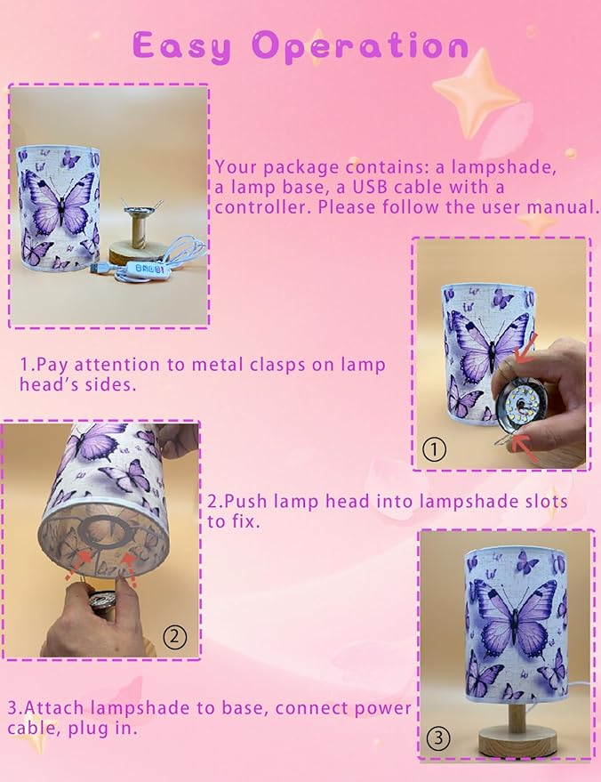 Kids Lamps for Bedrooms Girls, Cartoon Alphabet Table Lamp 3 Color Changing LED Night Light with 9 Brightness Levels Wood Nightstand Desk Base Flaxen Fabric Shade for Bedroom Living Room