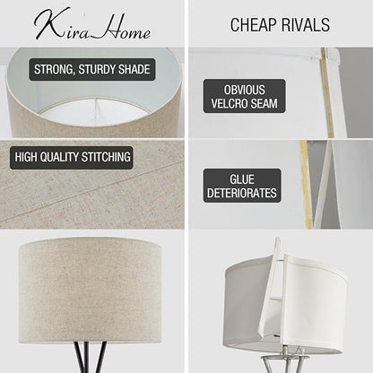 Kira Home Sadie 60" Modern Tripod Floor Lamp with Honey Beige Linen Drum Shade, Mid Century Cross-Leg Standing Light with 9W LED Bulb, Oil Rubbed Bronze Finish
