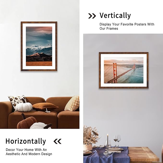 iRahmen 20x28 Poster Frame with 16x24 Mat - Plexiglass Wooden Picture Frames for Photo Wall Gallery Mounting (Dark Brown, Set of 2)