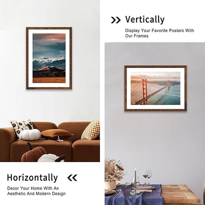iRahmen 20x28 Poster Frame with 16x24 Mat - Plexiglass Wooden Picture Frames for Photo Wall Gallery Mounting (Dark Brown, Set of 2)