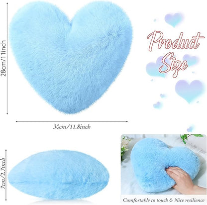 Liliful 6 Pcs Faux Rabbit Fur Heart Pillows Fluffy Heart Throw Pillows Cute Couch Cushion Soft Decorative Throw Cushion for Bed Sofa Girls Women(12 x 11 Inch,Cute Color)