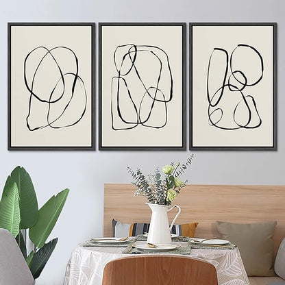 SIGNLEADER Framed Canvas Print Wall Art Set Duotone Geometric Spiral Ring Circle Collage Abstract Shapes Illustrations Modern Art Boho Decorative for Living Room, Bedroom, Office - 16"x24"x3 BLACK