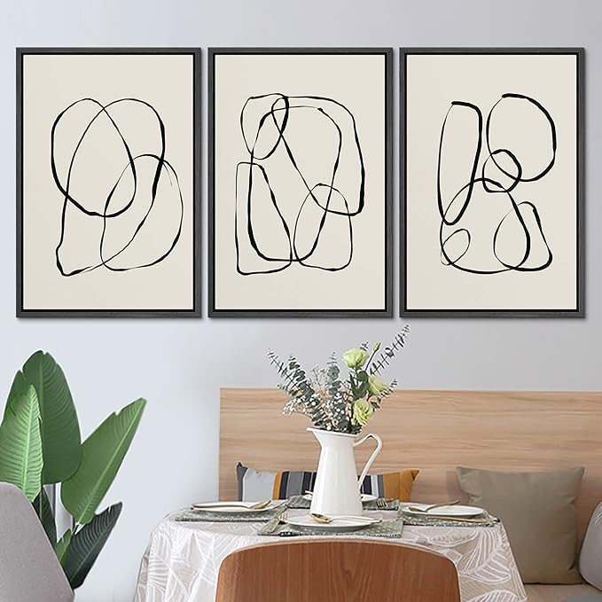 SIGNLEADER Framed Canvas Print Wall Art Set Duotone Geometric Spiral Ring Circle Collage Abstract Shapes Illustrations Modern Art Boho Decorative for Living Room, Bedroom, Office - 24"x36"x3 BLACK