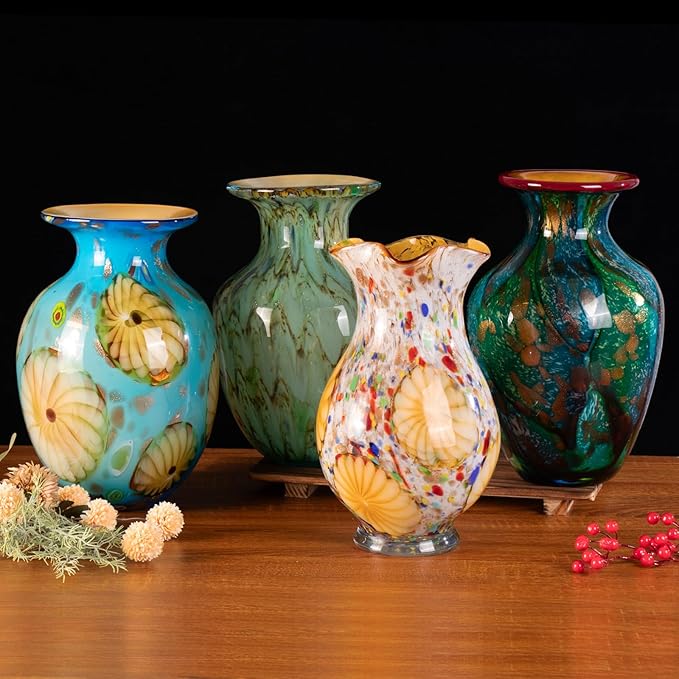 KAMMAK Colored Glass Vase, Beautiful Hand Blown Decorative Vase, Modern Art Vase for Flower Mantle Dining Table Centerpiece, Entryway Living Room Wedding Decoration, 8HPQSKQ021