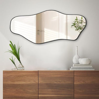 Irregular Wall Mirror, 40"x17.7" Asymmetrical Frameless Mirrors, Modern Cloud Shaped Mirrors for Living Room Bedroom Hallway Entryway, Horizontal or Vertical Hanging