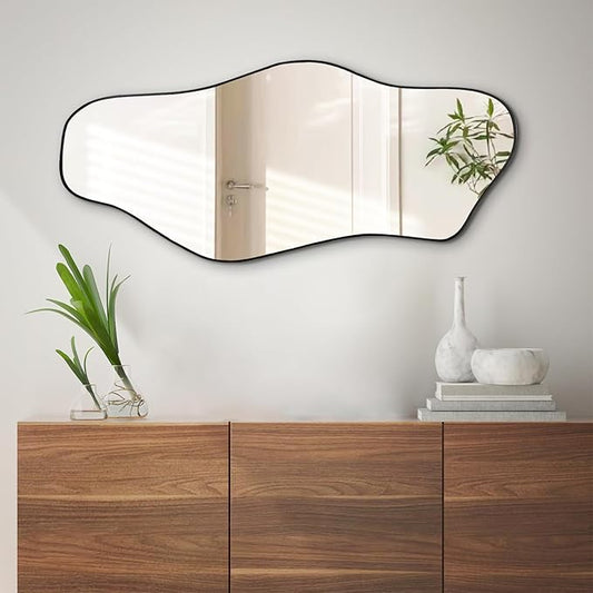 Irregular Wall Mirror, 40"x17.7" Asymmetrical Frameless Mirrors, Modern Cloud Shaped Mirrors for Living Room Bedroom Hallway Entryway, Horizontal or Vertical Hanging