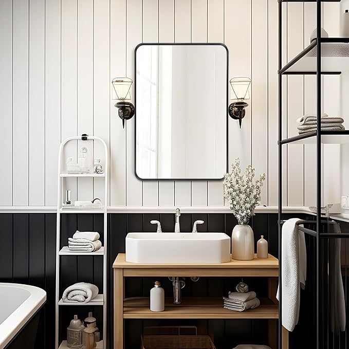 Fabuday Bathroom Mirrors Over Sink 2 Pack- 36x24 Inch Black Matte Framed Mirrors Wall Mounted, Large Rectangle Vanity Mirror Metal Frame for Bathroom Double Sink, Farmhouse, Bedroom, Restroom