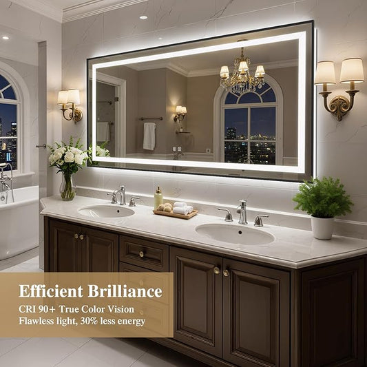 72X36 Inch LED Bathroom Mirror with Lights, Black Frame Frontlit+ Backlit Bathroom Vanity Mirror for Wall, Ultra-Clear Tempered Glass, Shatter-Proof, Anti-Fog and Memory Function, ETL Listed