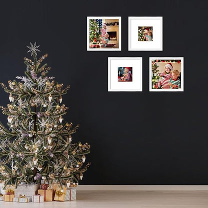 8x8 Picture Frame Set of 6, Display Pictures 4x4 with Mat or 8x8 Without Mat, Tabletop Display and Wall Hanging Photo Frame, Collage Wall Decor Gallery Wall Frame Set,White