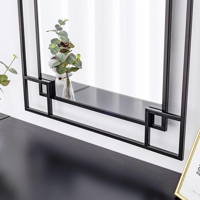 Chende 24''x47'' Large Living Room Mirror for Wall with Metal Frame, Modern Rectangular Black Mirror for Bathroom, Fireplace, Sofa, Horizontal/Vertical Hanging