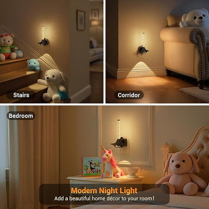 JandCase LED Night Light Plug into Wall, Dusk-to-Dawn Sensor, Slide Button Dimmer with 0-100LM Adjustable Brightness, 3000K Soft White Night Light for Bedroom, Bathroom, Stairway, Hallway, 2 Pack