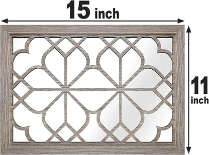 Wocred Set of 2 Rectangular Wall Mirror,Gorgeous Rustic Farmhouse Accent Mirror,Barn Wood Color Entry Mirror for Bathroom Renovation,Bedrooms,Living Rooms and More(11”x15”)