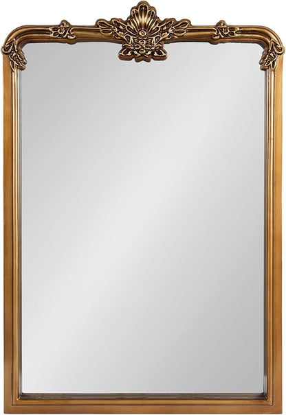 Kate and Laurel Elowyn Traditional Ornate Arched Mirror, 25 x 36, Gold, Vintage Arch Mirror with Baroque Details for Use as Bathroom Mirror or Fireplace Mantel Mirror
