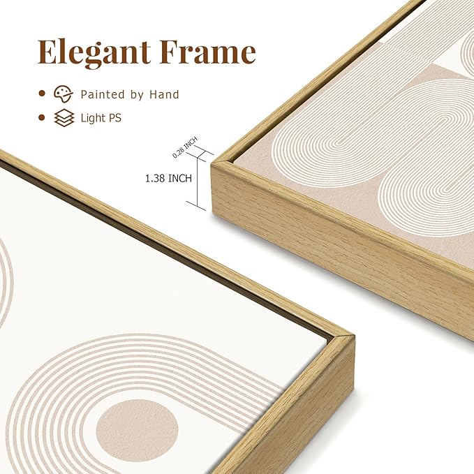 SAFERRYHOME Boho Abstract Wall Art Set of 3, Mid Century Neutral Framed Canvas Print Beige Modern Wall Decor, Geometric Line Artwork for Living Room Bedroom Office,Ready to Hang, 16"x24"