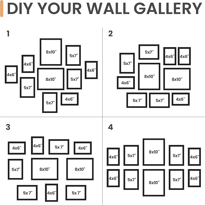 upsimples 10 Pack Picture Frames Collage Wall Decor for Mounting or Tabletop Display, Photo Gallery Frame Set for Family, Multi Sizes Including 8x10, 5x7, 4x6, Black Gray Brown