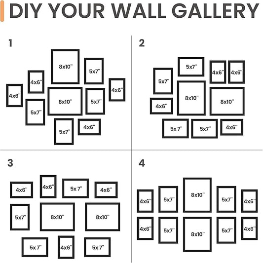 upsimples 10 Pack Picture Frames Collage Wall Decor for Mounting or Tabletop Display, Photo Gallery Frame Set for Family, Multi Sizes Including 8x10, 5x7, 4x6, Black Gray Brown