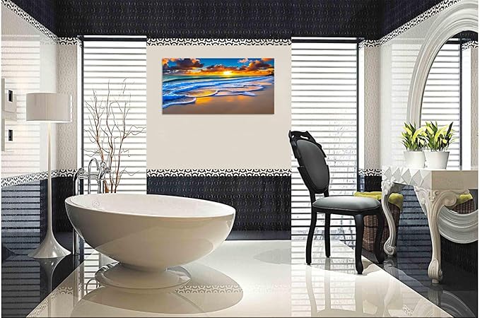 TutuBeer 1 Pcs Wall Decor Beach Ocean Pictures Sunrise over the Beach Pictures Print on Canvas Pictures of the Beach Pictures Wall Art Beach Paintings Ocean Wall Art Stretched and Framed 20" x 40"