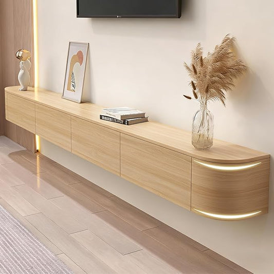 102.3" Floating TV Stand Fully Assembled, Wall Mounted Entertainment Center Media Console Cabinet with Curved Edge, Floating TV Console Table with Storage Drawers & Door, for Living Room TVs