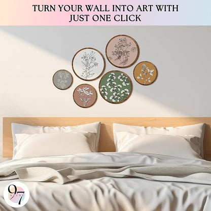 97 Decor 6 Pcs Wooden Boho Wall Art For Bedroom - Bohemian Plant Art Wall Decor, Vintage Botanical Prints Floral Pictures For Living Room, Kitchen, Office