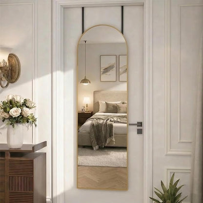 Simple Deluxe 47x14 Arched Full Length Mirror Over The Door, Wall Mounted Full Body Mirror, Modern Gold Aluminum Alloy Frame, HD Reflection, for Bedroom, Living Room, Entryway, Gold